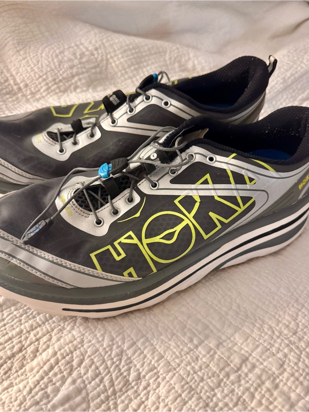 Hoka Men's Bondi 3 Black and Neon Green Athletic Running Shoes Size 13
